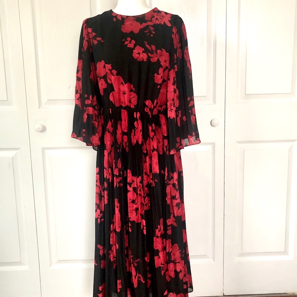 H&M red and black midi length formal dress